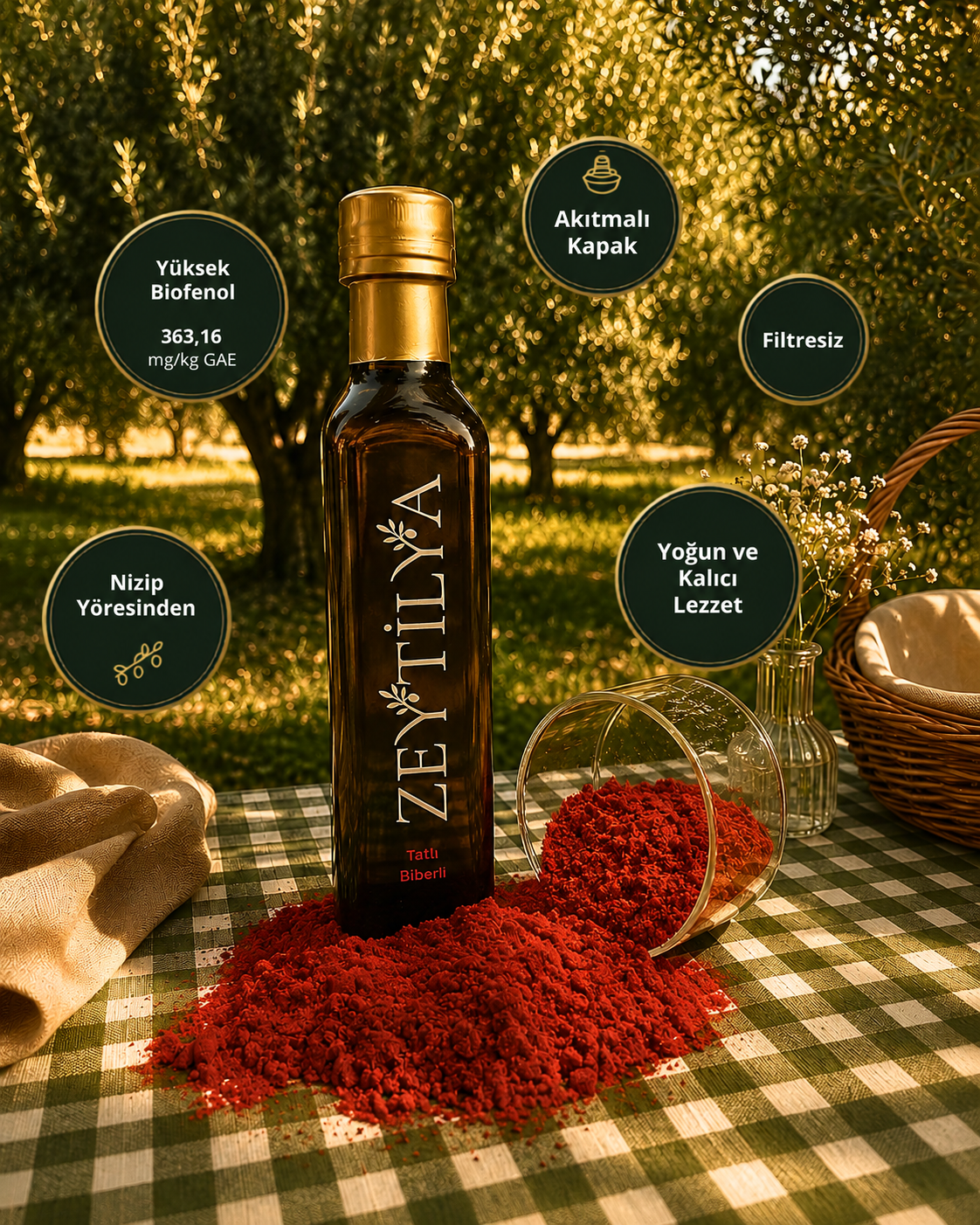 Zeytilya Tatlı Kırmızı Biberli Doğal Zeytinyağı