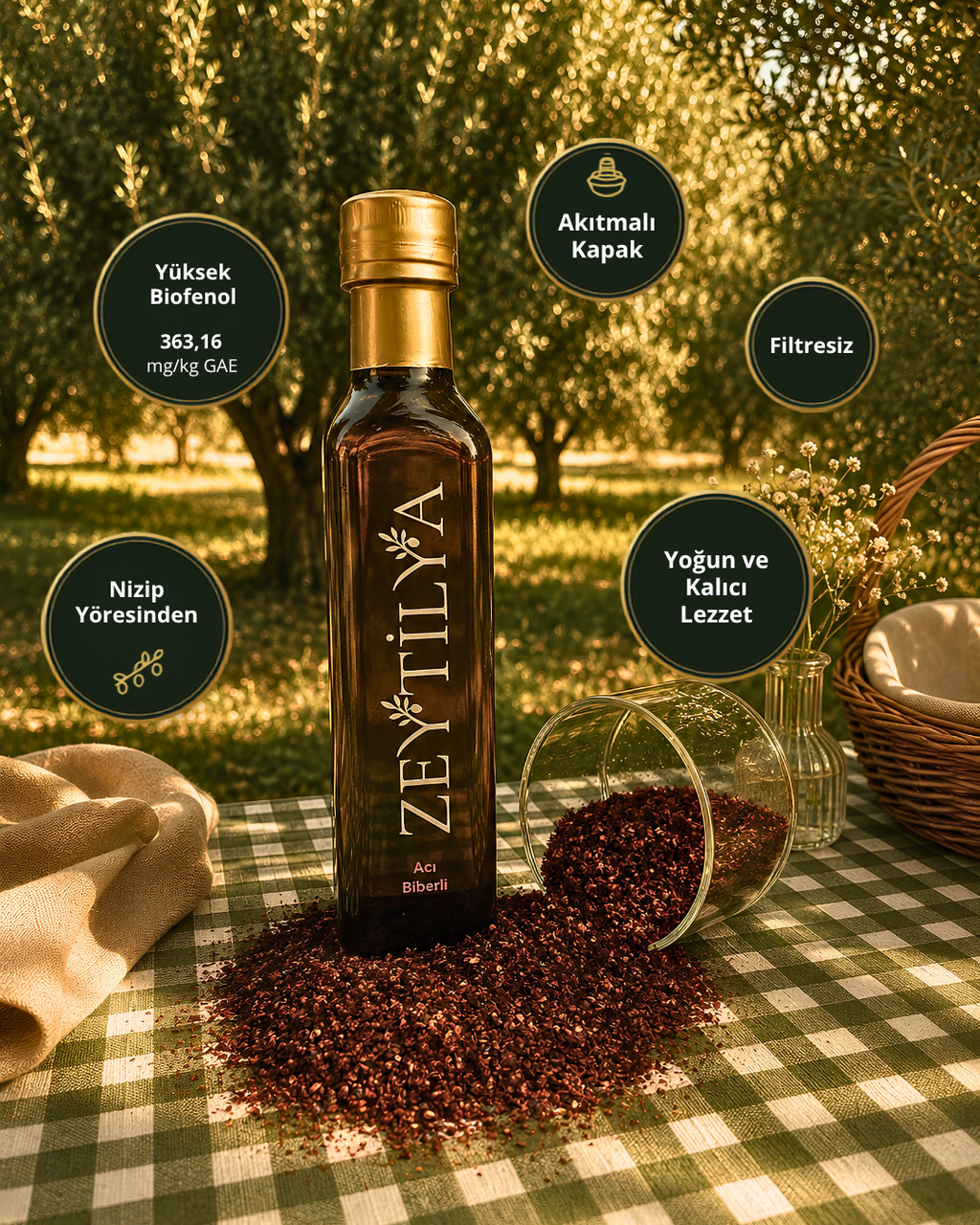 Zeytilya Acı Kırmızı Biberli Doğal Zeytinyağı